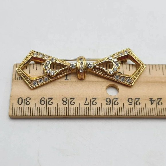 1928 Collection Clear Rhinestone Art Deco Style Bow Brooch Vintage - Picture 4 of 4